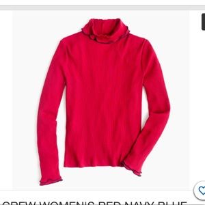 J Crew Ribbed Red Turtleneck with Navy Details
